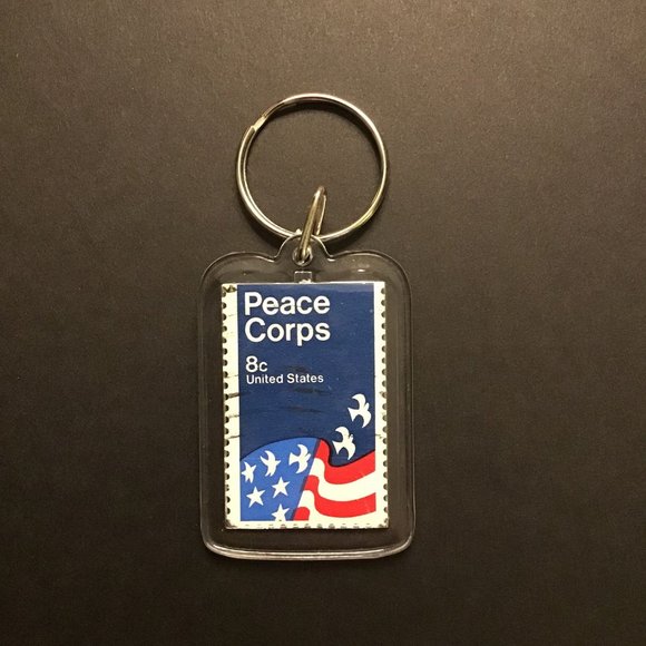 Peace Corp Keychain - Recycled Postage Stamp USA #K29 - Picture 1 of 6